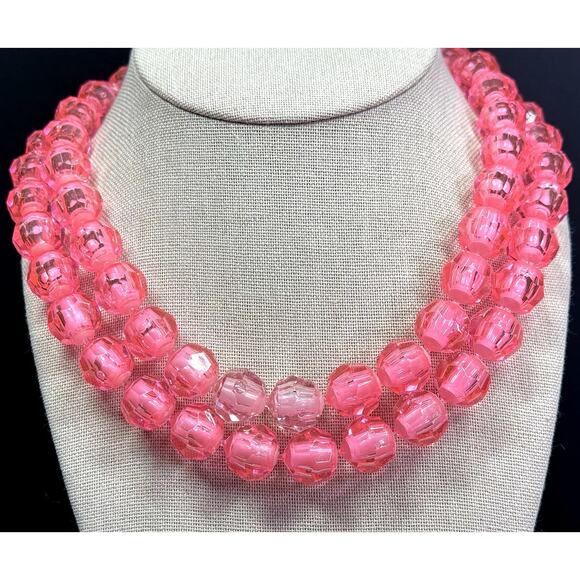 Vintage Pink Lucite Flapper Necklace - Picture 1 of 7